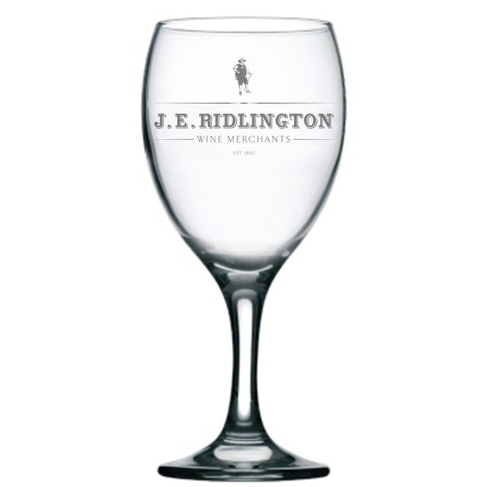 J E RIDLINGTON LOGO WINE GLASS